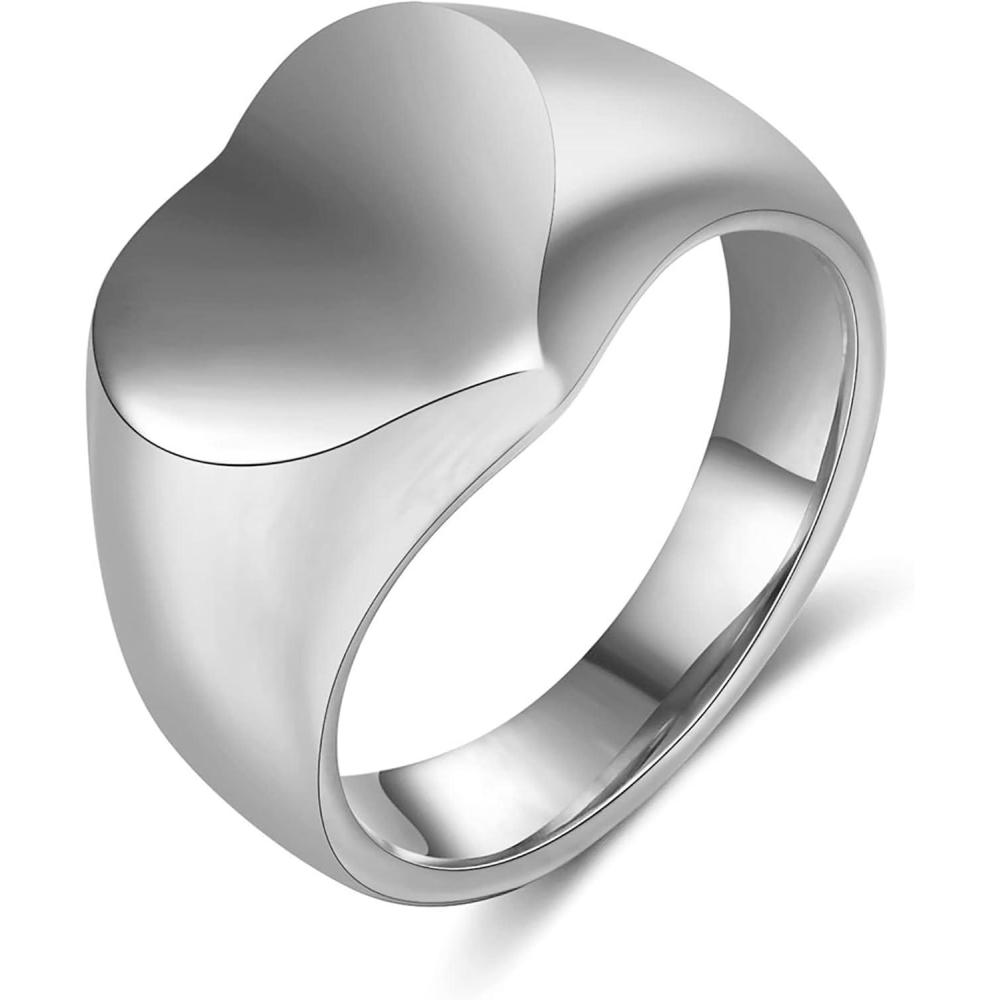 imageVQYSKO Heart Signet Ring fo Woman Man18K Gold Plated Cute Simple and Elegant Stackable GoldSilverGreyBlack Stainless Steel Jewelry Size 512A1Silver
