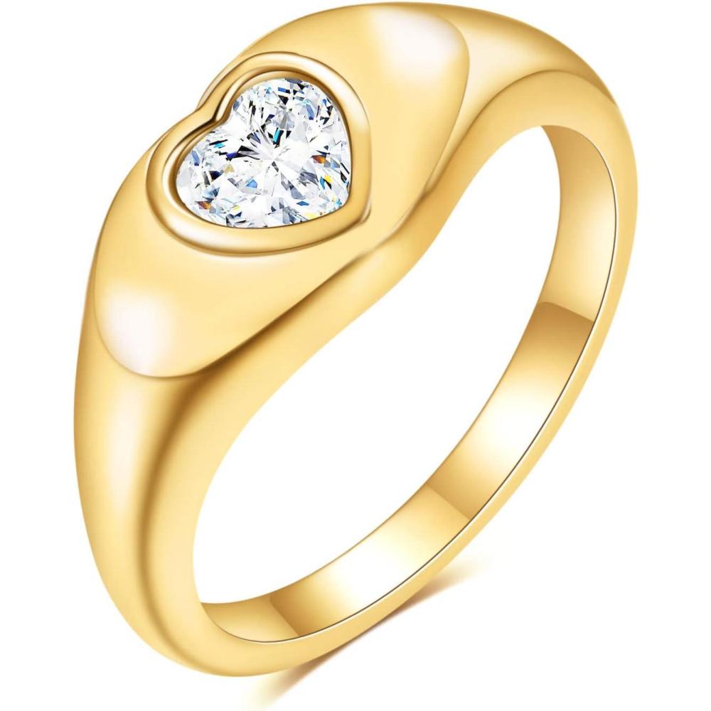 imageVQYSKO Heart Signet Ring fo Woman18K Gold Plated Cubic Zirconia Cz Eternity Engagement Wedding Band RingSize610Gold