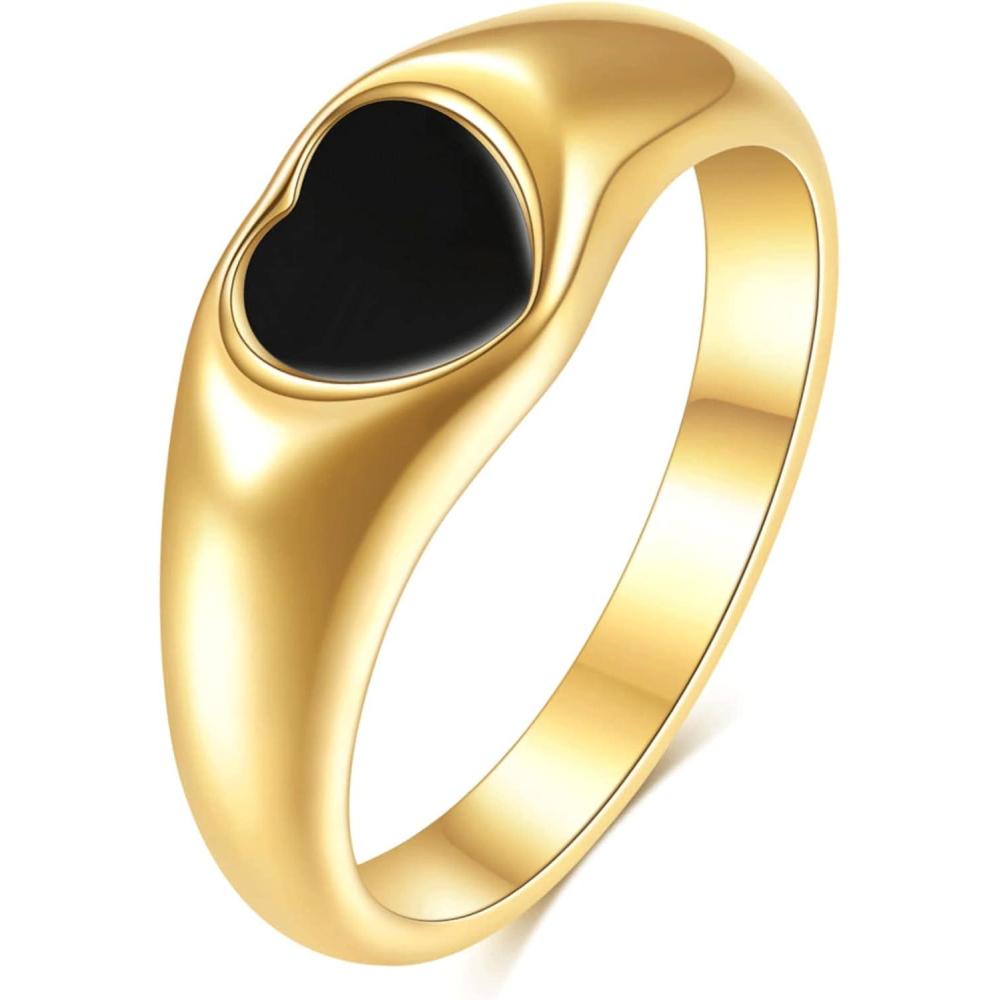 imageVQYSKO Heart Signet Ring fo Woman18K Gold Plated Cubic Zirconia Cz Eternity Engagement Wedding Band RingSize610GoldBlack