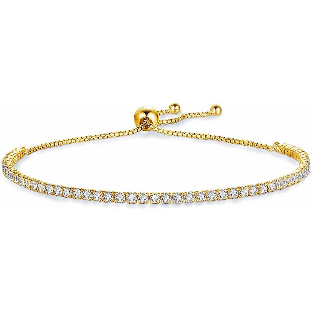 imageVQYSKO Tennis Bracelets for Women 3mm Cubic Zirconia Gold PlatedWhite GoldRose Gold Adjustable Bracelets Great Gifts for MomMothers DayAnniversaryBirthdayor Wedding CelebrationGold Plated