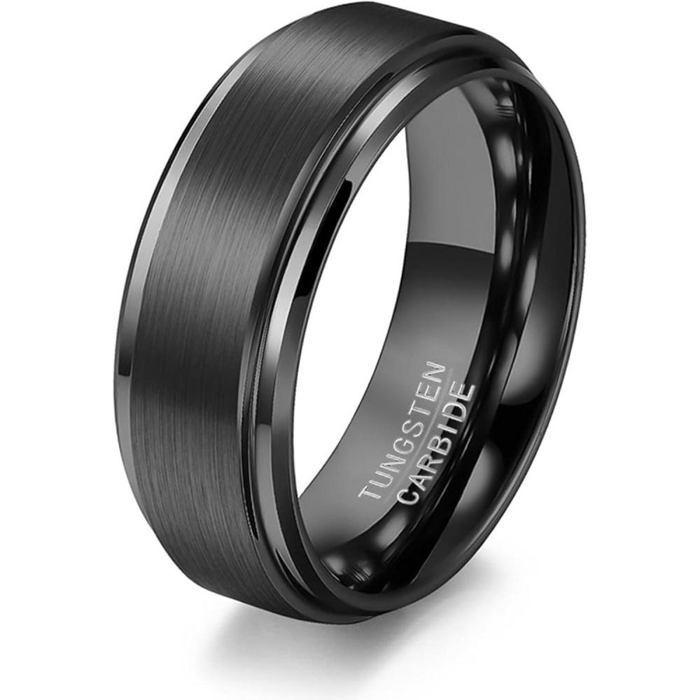imageVQYSKO Tungsten Wedding Band Ring for Men Women 6mm Gold Silver TwoTone Step Edges Tungsten Wedding Band Ring for Men Women High Polish Comfort Fit Size 6128mmBlack