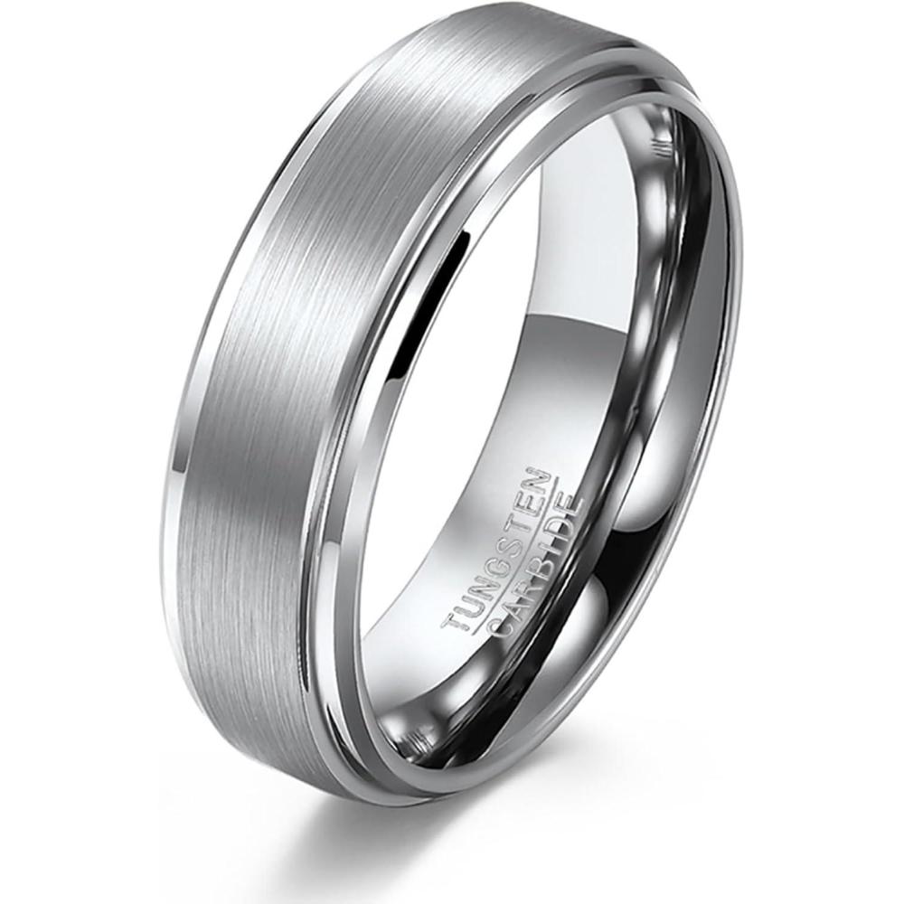 imageVQYSKO Tungsten Wedding Band Ring for Men Women 6mm Gold Silver TwoTone Step Edges Tungsten Wedding Band Ring for Men Women High Polish Comfort Fit Size 6126mmSilver