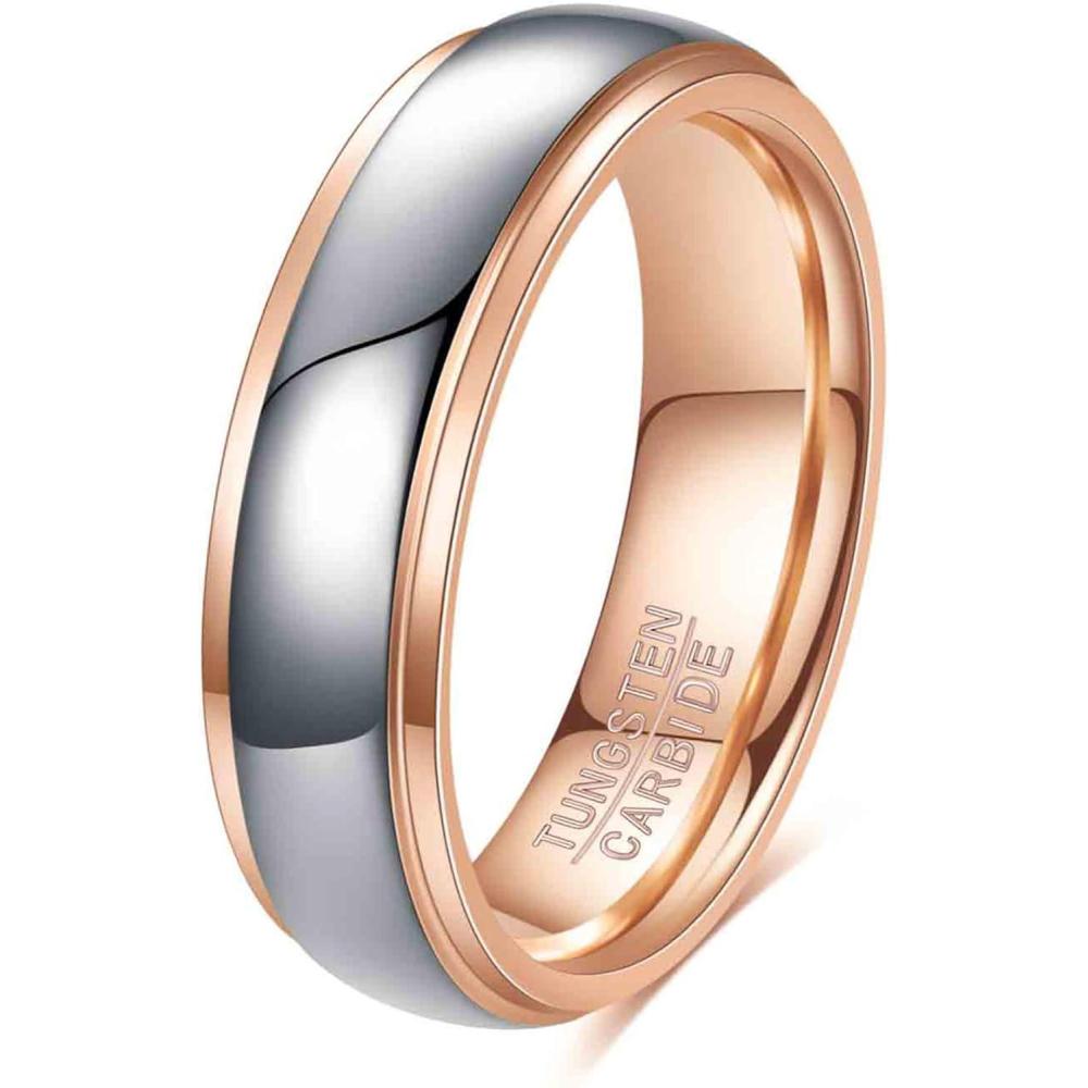 imageVQYSKO Tungsten Wedding Band Ring for Men Women 6mm Gold Silver TwoTone Step Edges Tungsten Wedding Band Ring for Men Women High Polish Comfort Fit Size 6126mmRose Gold Silver