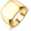 VQYSKO Signet Rings for Men Women,Solid Polished Stainless Steel Biker Ring for Men,Ideal Gift for Dad & Boyfriend,Silver Gold Black Color for Choice, size 4-15(Square Gold)