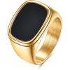 VQYSKO Signet Rings for Men Women,Solid Polished Stainless Steel Biker Ring for Men,Ideal Gift for Dad & Boyfriend,Silver Gold Black Color for Choice, size 4-15(Yellow Gold+Black)