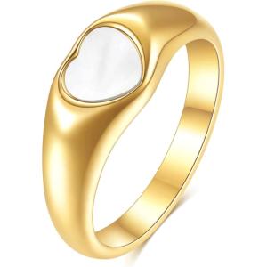 VQYSKO Heart Signet Ring fo Woman-18K Gold Plated Cubic Zirconia Cz Eternity Engagement Wedding Band Ring,Size6-10(Gold&Silver)