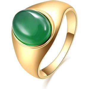 VQYSKO Retro turquoise ring for Woman, Stainless Steel Oval Biker ring,Ideal Gift for Mother,Blue/Green Color for Choice(Green)
