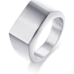 VQYSKO Signet Rings for Men Women,Solid Polished Stainless Steel Biker Ring for Men,Ideal Gift for Dad & Boyfriend,Silver Gold Black Color for Choice, size 4-15(Silver)