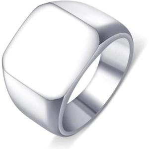 VQYSKO Signet Rings for Men Women,Solid Polished Stainless Steel Biker Ring for Men,Ideal Gift for Dad & Boyfriend,Silver Gold Black Color for Choice, size 4-15(Square Silver)