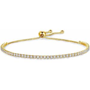 VQYSKO Tennis Bracelets for Women 3mm Cubic Zirconia Gold Plated/White Gold/Rose Gold, Adjustable Bracelets, Great Gifts for Mom/Mother’s Day/Anniversary/Birthday/or Wedding Celebration(Gold Plated)