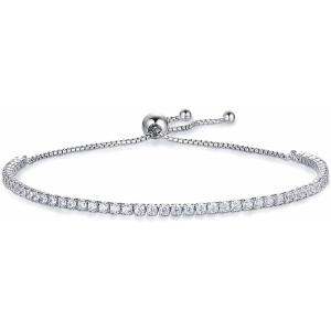 VQYSKO Tennis Bracelets for Women 3mm Cubic Zirconia Gold Plated/White Gold/Rose Gold, Adjustable Bracelets, Great Gifts for Mom/Mother’s Day/Anniversary/Birthday/or Wedding Celebration(White Gold)