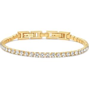 VQYSKO Tennis Bracelets for Women 3mm Cubic Zirconia Gold Plated/White Gold/Rose Gold, Adjustable Bracelets, Great Gifts for Mom/Mother’s Day/Anniversary/Birthday/or Wedding Celebration(7.0 inches Gold)