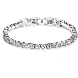 VQYSKO Tennis Bracelets for Women 3mm Cubic Zirconia Gold Plated/White Gold/Rose Gold, Adjustable Bracelets, Great Gifts for Mom/Mother’s Day/Anniversary/Birthday/or Wedding Celebration(7.0 inches White Gold)