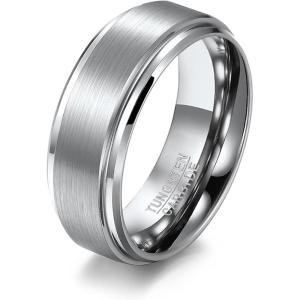 VQYSKO Tungsten Wedding Band Ring for Men Women | 6mm Gold Silver Two-Tone Step Edges Tungsten Wedding Band Ring for Men Women | High Polish Comfort Fit | Size 6-12(8mm-Silver)