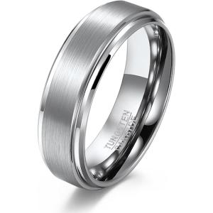 VQYSKO Tungsten Wedding Band Ring for Men Women | 6mm Gold Silver Two-Tone Step Edges Tungsten Wedding Band Ring for Men Women | High Polish Comfort Fit | Size 6-12(6mm-Silver)