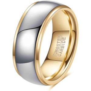 VQYSKO Tungsten Wedding Band Ring for Men Women | 6mm Gold Silver Two-Tone Step Edges Tungsten Wedding Band Ring for Men Women | High Polish Comfort Fit | Size 6-12(8mm-Gold & Silver)