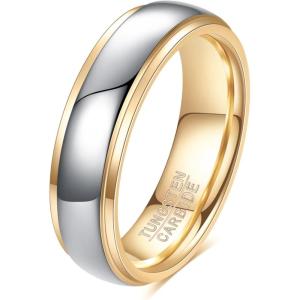 VQYSKO Tungsten Wedding Band Ring for Men Women | 6mm Gold Silver Two-Tone Step Edges Tungsten Wedding Band Ring for Men Women | High Polish Comfort Fit | Size 6-12(6mm-Gold & Silver)