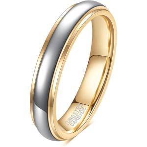 VQYSKO Tungsten Wedding Band Ring for Men Women | 6mm Gold Silver Two-Tone Step Edges Tungsten Wedding Band Ring for Men Women | High Polish Comfort Fit | Size 6-12(4mm-Gold & Silver)