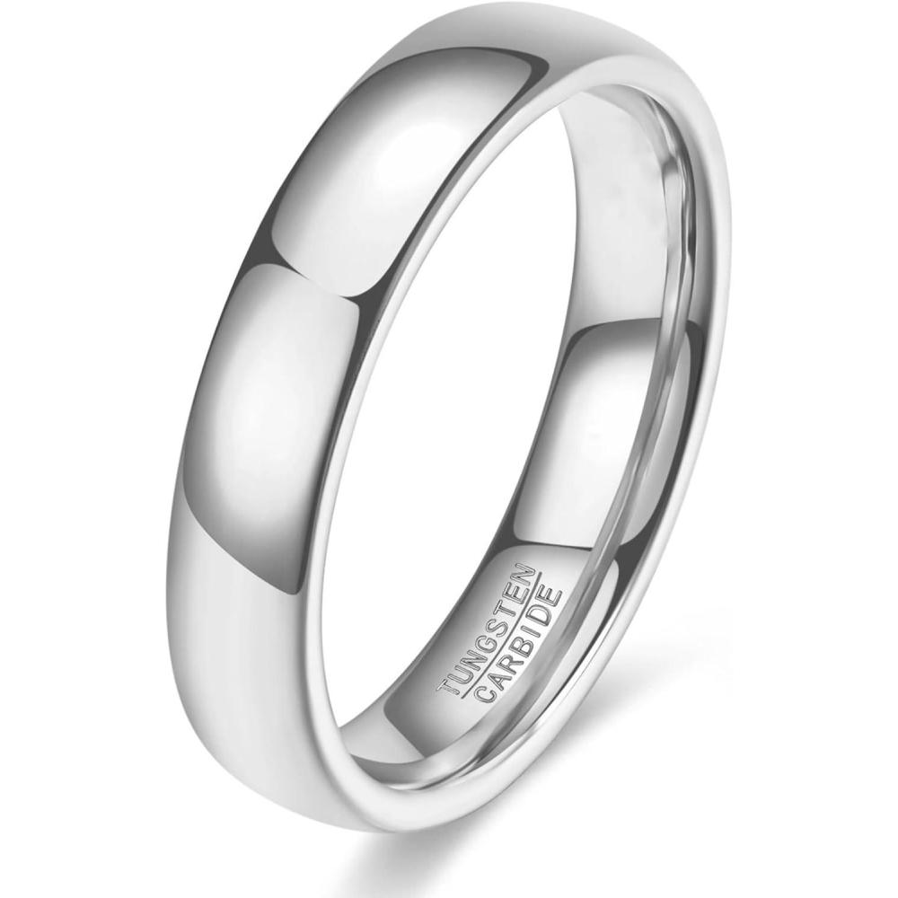 imageVQYSKO Silver 2mm 4mm 6mm 8mm Tungsten Wedding Band Ring for Men Women Domed High Polish Comfort Fit Size 414Silver4mm