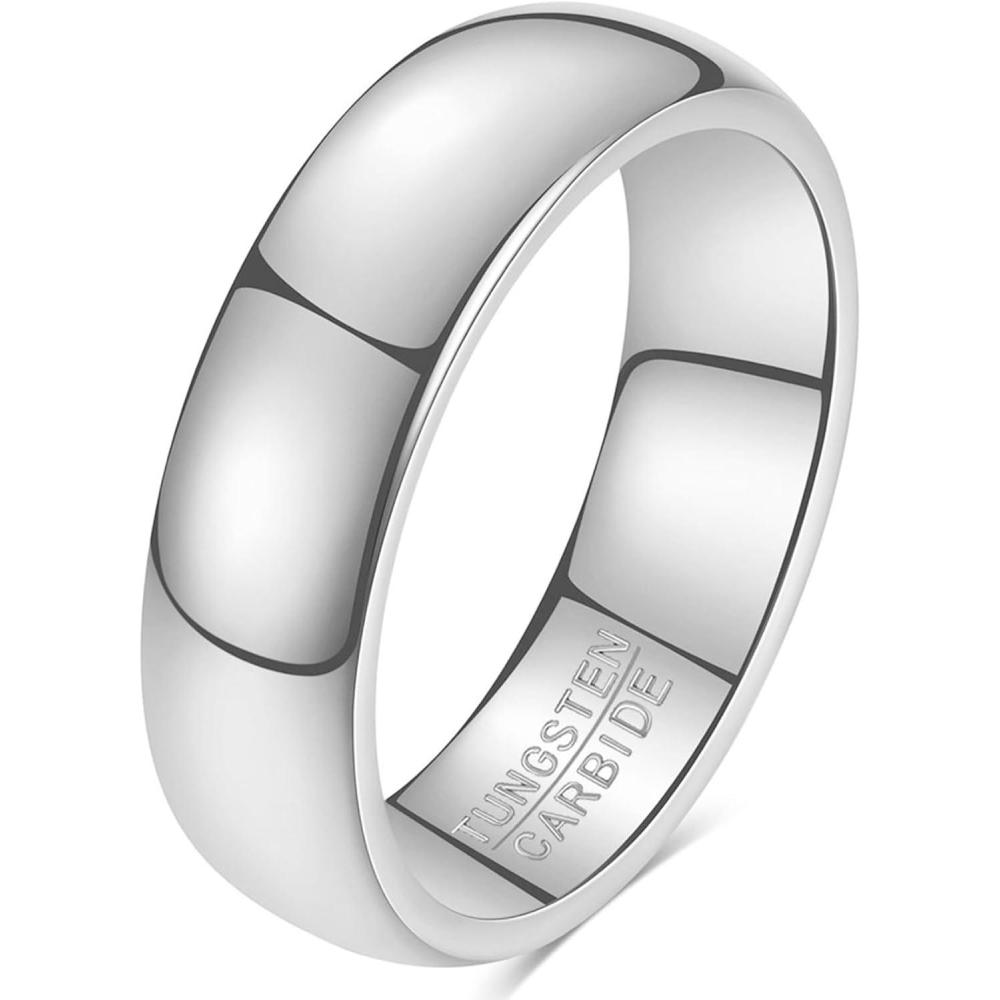 imageVQYSKO Silver 2mm 4mm 6mm 8mm Tungsten Wedding Band Ring for Men Women Domed High Polish Comfort Fit Size 414Silver6mm
