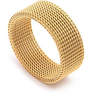 VQYSKO Stainless Steel Mesh Ring-Comfortable Fashionable Women and Man Engage Wedding Band, Size 4-13(Gold)