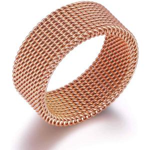 VQYSKO Stainless Steel Mesh Ring-Comfortable Fashionable Women and Man Engage Wedding Band, Size 4-13(Rose gold)