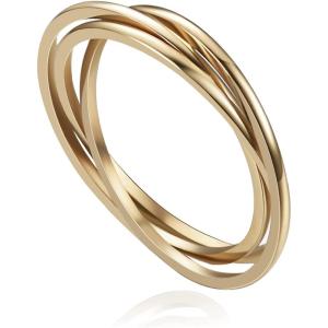 VQYSKO Triple Interlocked Rolling Ring for Women-Stainless Steel Stacking Rose gold Minimalist Promise Ring for Love/Engagement/Wedding, Size 4-12(Gold)