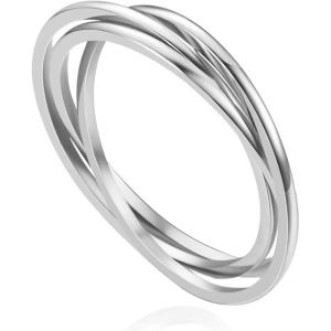 VQYSKO Triple Interlocked Rolling Ring for Women-Stainless Steel Stacking Rose gold Minimalist Promise Ring for Love/Engagement/Wedding, Size 4-12(Silver)