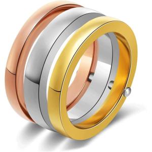 VQYSKO Triple Interlocked Rolling Ring for Women-Stainless Steel Stacking Rose gold Minimalist Promise Ring for Love/Engagement/Wedding, Size 4-12(Tri Color)
