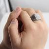 VQYSKO Signet Rings for Men Women,Solid Polished Stainless Steel Biker Ring for Men,Ideal Gift for Dad & Boyfriend,Silver Gold Black Color for Choice, size 4-15(Square Grey)