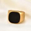 VQYSKO Signet Rings for Men Women,Solid Polished Stainless Steel Biker Ring for Men,Ideal Gift for Dad & Boyfriend,Silver Gold Black Color for Choice, size 4-15(Square Gold+Black)