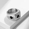 VQYSKO Signet Rings for Men Women,Solid Polished Stainless Steel Biker Ring for Men,Ideal Gift for Dad & Boyfriend,Silver Gold Black Color for Choice, size 4-15(Silver Spade Ace)