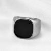 VQYSKO Signet Rings for Men Women,Solid Polished Stainless Steel Biker Ring for Men,Ideal Gift for Dad & Boyfriend,Silver Gold Black Color for Choice, size 4-15(Square Silver+Black)