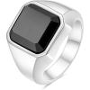 VQYSKO Signet Rings for Men Women,Solid Polished Stainless Steel Biker Ring for Men,Ideal Gift for Dad & Boyfriend,Silver Gold Black Color for Choice, size 4-15(Silver+Black)