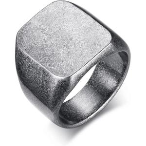 VQYSKO Signet Rings for Men Women,Solid Polished Stainless Steel Biker Ring for Men,Ideal Gift for Dad & Boyfriend,Silver Gold Black Color for Choice, size 4-15(Square Grey)