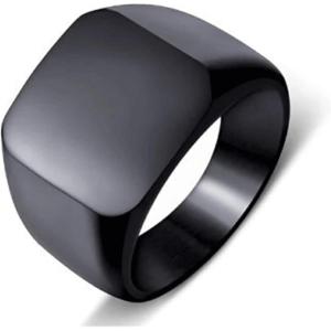 VQYSKO Signet Rings for Men Women,Solid Polished Stainless Steel Biker Ring for Men,Ideal Gift for Dad & Boyfriend,Silver Gold Black Color for Choice, size 4-15(Square Black)