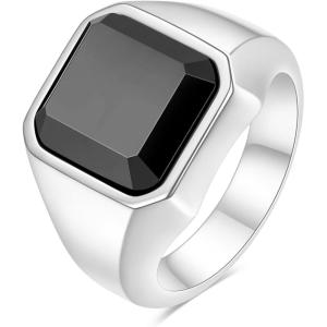 VQYSKO Signet Rings for Men Women,Solid Polished Stainless Steel Biker Ring for Men,Ideal Gift for Dad & Boyfriend,Silver Gold Black Color for Choice, size 4-15(Silver+Black)