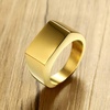 VQYSKO Solid Polished Signet Stainless Steel Rings for Men Women 4-15(Gold)