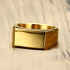 VQYSKO Solid Polished Signet Stainless Steel Rings for Men Women 4-15(Gold)