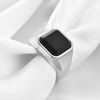 VQYSKO Solid Polished Signet Stainless Steel Rings for Men Women 4-15(Silver+Black)