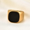 VQYSKO Solid Polished Signet Stainless Steel Rings for Men Women 4-15(Square Gold+Black)