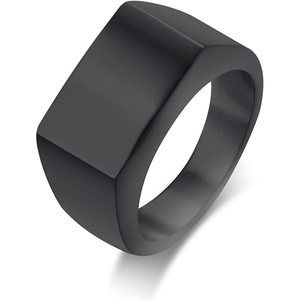 VQYSKO Solid Polished Signet Stainless Steel Rings for Men Women 4-15(Black)