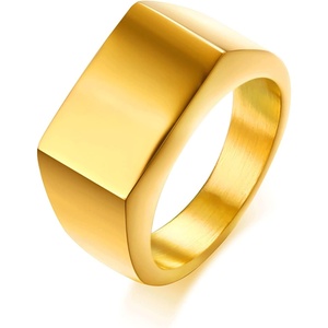 VQYSKO Solid Polished Signet Stainless Steel Rings for Men Women 4-15(Gold)
