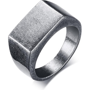 VQYSKO Solid Polished Signet Stainless Steel Rings for Men Women 4-15(Grey)