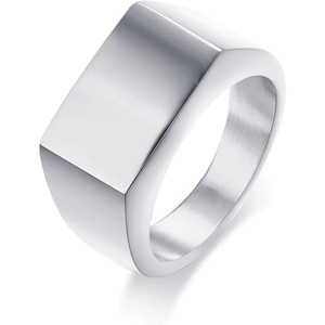 VQYSKO Solid Polished Signet Stainless Steel Rings for Men Women 4-15(Silver)