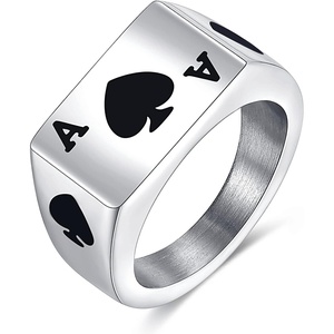 VQYSKO Solid Polished Signet Stainless Steel Rings for Men Women 4-15(Silver Spade Ace)