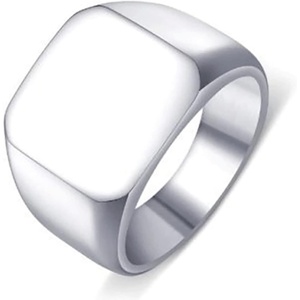VQYSKO Solid Polished Signet Stainless Steel Rings for Men Women 4-15(Square Silver)