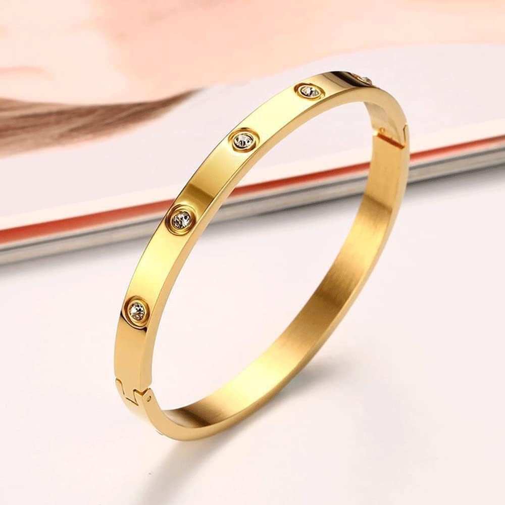 image:imageVQYSKO Love Friendship Bracelet Bangle Gold Rose Gold Silver with Cubic Zirconia Stones Stainless Steel Hinged Jewelry with Crystal Oval Bracelet Birthday Present for Her Women Teen GirlsYellow Gold