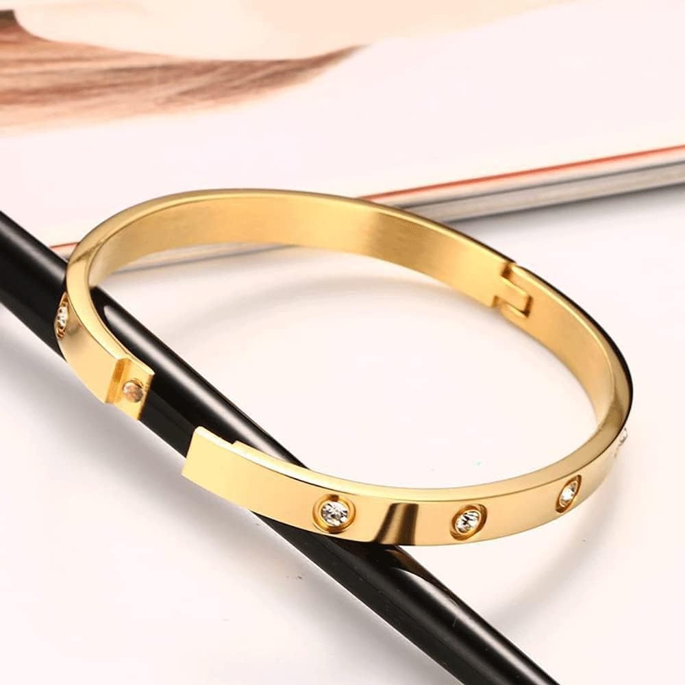 image:imageVQYSKO Love Friendship Bracelet Bangle Gold Rose Gold Silver with Cubic Zirconia Stones Stainless Steel Hinged Jewelry with Crystal Oval Bracelet Birthday Present for Her Women Teen GirlsYellow Gold
