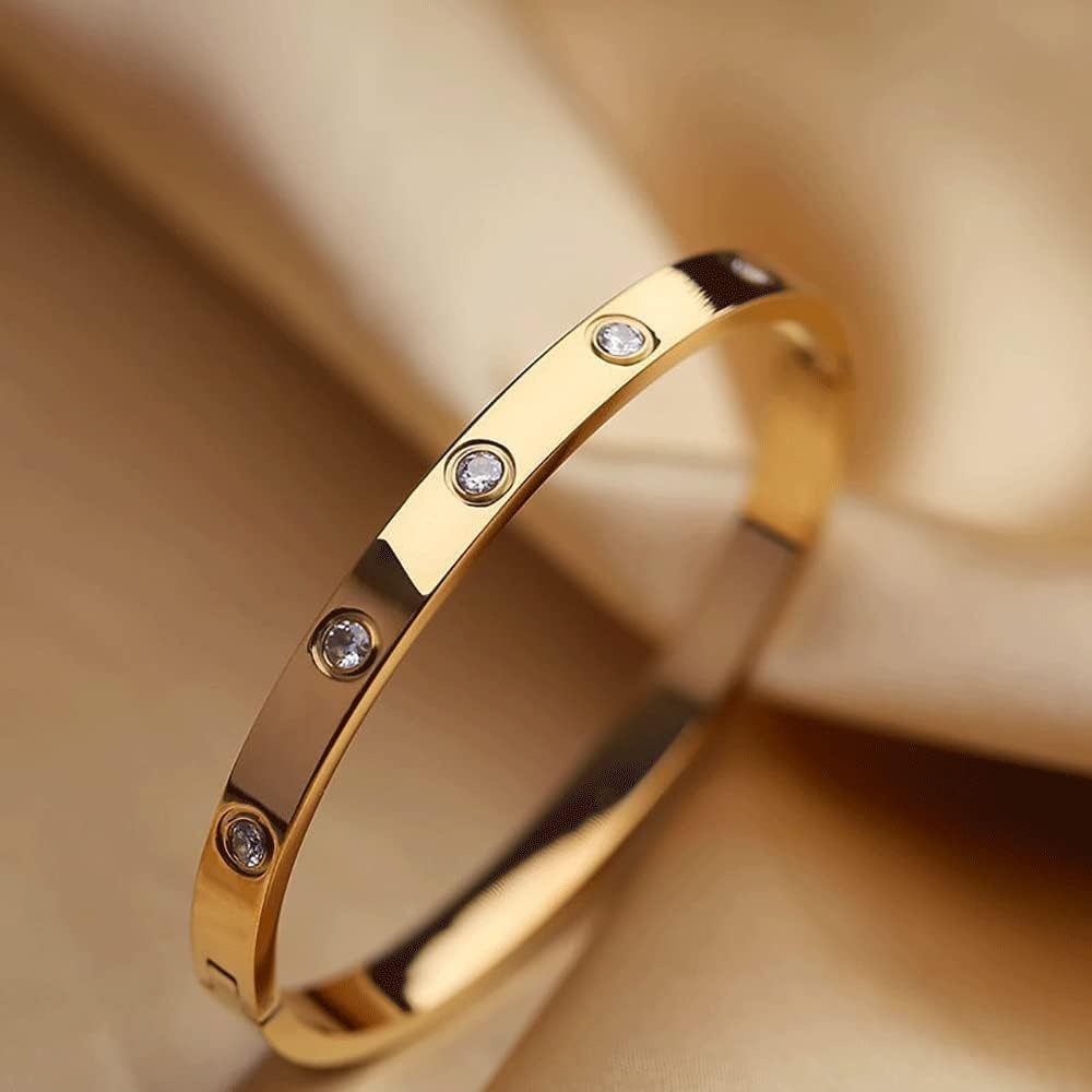 image:imageVQYSKO Love Friendship Bracelet Bangle Gold Rose Gold Silver with Cubic Zirconia Stones Stainless Steel Hinged Jewelry with Crystal Oval Bracelet Birthday Present for Her Women Teen GirlsYellow Gold